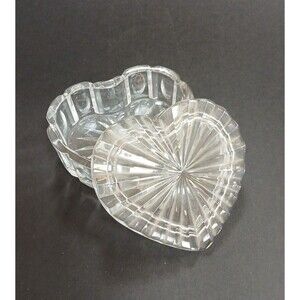 Vintage Glass Heart  Jewelry Dish Trinket Ring Box Decor Romantic Whimsical